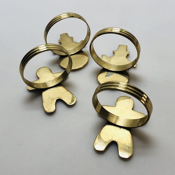 Vintage Napkin Ring Holders Brass Gold Tone Gingerbread Snowman Figures Set Of 4 - Picture 7 of 12